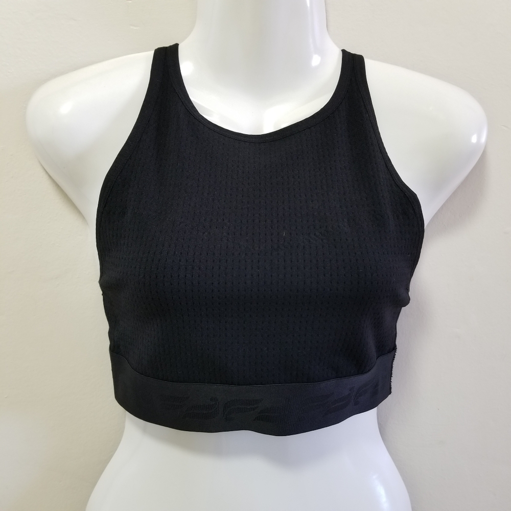 Fabletics Womens Wren SculptKnit Sports Bra Black Logo Wide Band Mesh S NWT - Picture 4 of 14